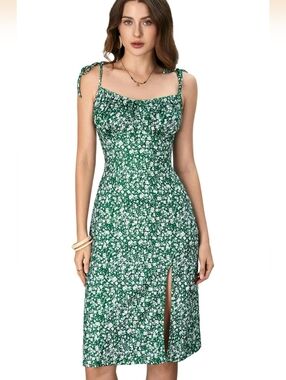WDIRARA Women's Floral Print Tie Shoulder Split Thigh Sleeveless Boho Cami Dress